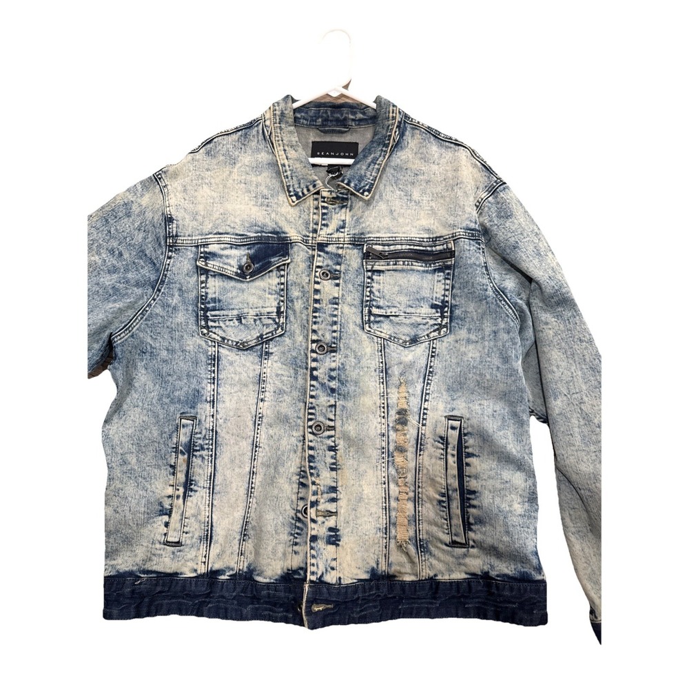 Vintage Sean John Y2k Denim Washed  Jacket Mens 3XL Blue
